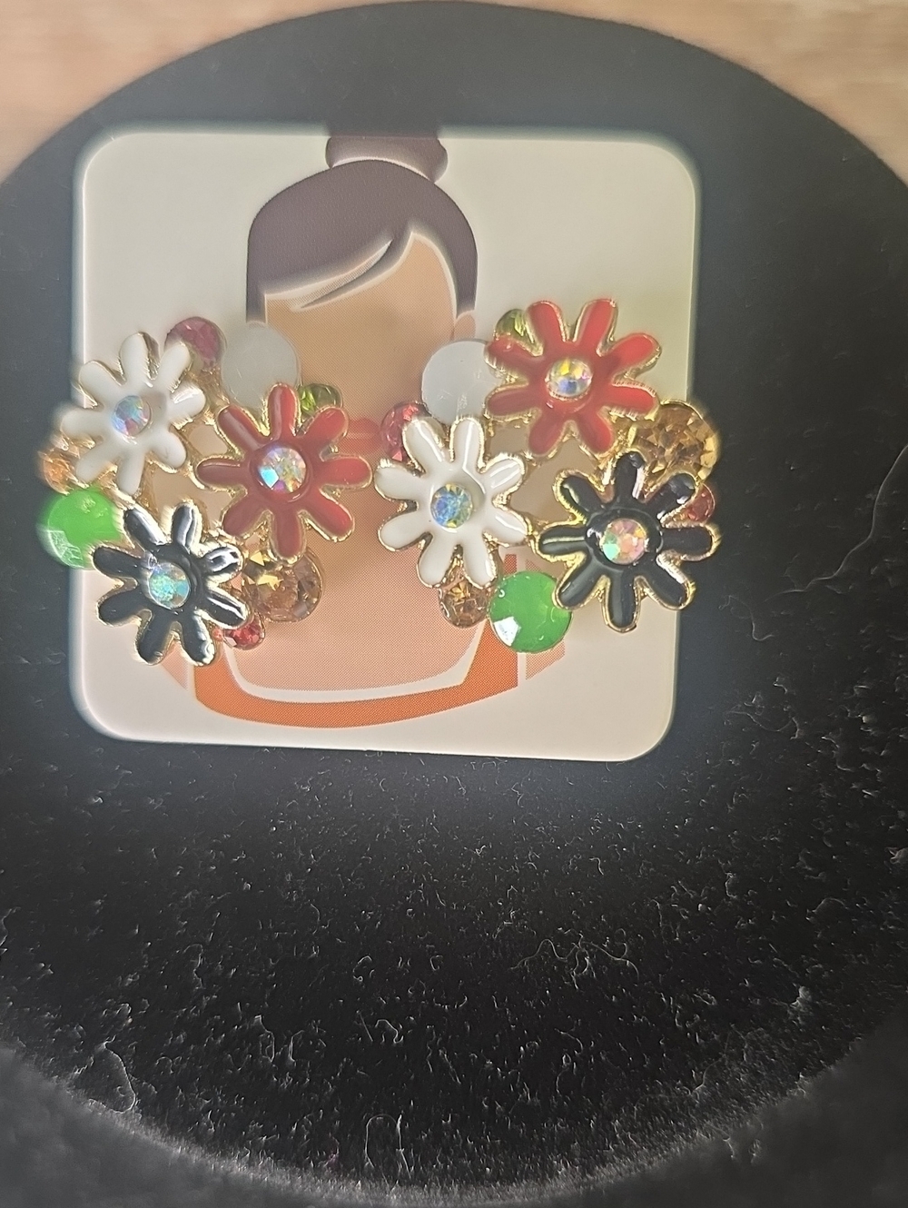 Floral Multi-Color Crystal Cluster Earrings - NWOT